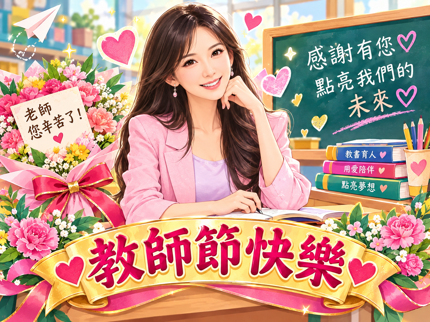 Q版教師節快樂賀卡